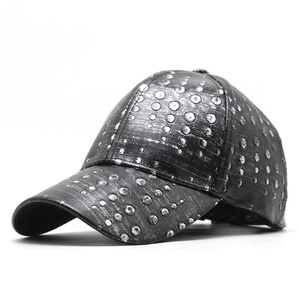 Classic unisex faux leather baseball cap with stylish metallic silver polka dot pattern