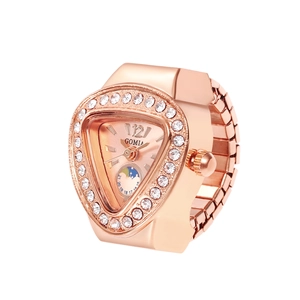 Triangle Dial Ring Watch Alloy Stainless Steel Elastic Band Rhinestones Quartz Finger Watch For Men Women Jewelry