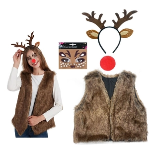 Christmas Reindeer Antlers Headband Plush Ears Tulle Skirt For Holiday Party Cosplay Accessories Adults Kids
