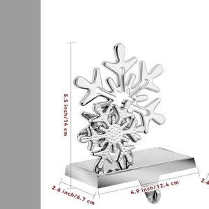 Detailed size dimensions of silver snowflake Christmas stocking holder for fireplace mantels