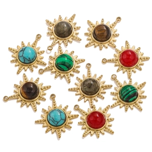 Sunburst Eight Pointed Star Charm Pendants Stainless Steel Natural Stone For DIY Jewelry Making Necklaces Earrings