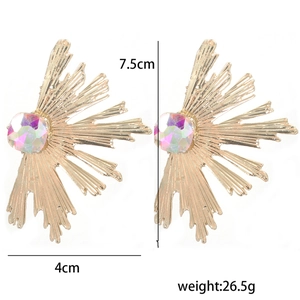 Irregular sunburst earrings with colorful crystals measuring 7.5cm by 4cm, weight 26.5g
