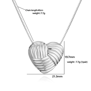 18K gold-plated heart pendant necklace with textured cross-weave pattern and box chain