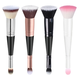 Dual-ended foundation and eyeshadow makeup brushes with synthetic bristles in four colors