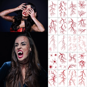 Halloween Temporary Tattoo Stickers Waterproof Realistic Blood Vessels Scars Veins Horror Body Art Makeup Cosplay Party