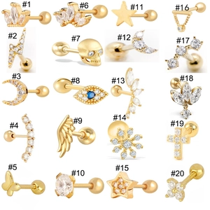 Grid view of 20 gold 925 silver stud earrings with zirconia moon and star patterns
