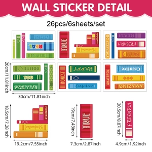 Colorful book wall stickers set for back to school classroom and study room decor