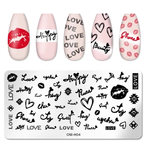 Close-up of OM-H04 stainless steel nail stamping plate with hand-drawn graffiti patterns