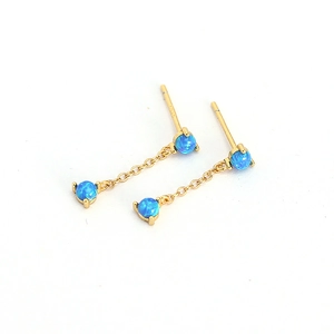 Elegant 925 sterling silver tassel earrings with blue opal stones and golden chains