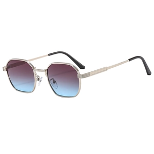 Vintage small hexagon metal frame sunglasses with gradient lenses for men and women