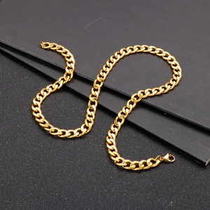 Classic golden stainless steel Cuban link chain necklace with polished finish and lobster clasp