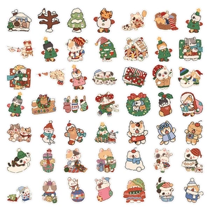 53-piece Christmas stickers set with cute cats, gingerbread men and festive trees for DIY decor
