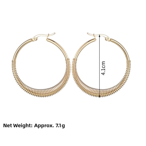 Detailed view of 4.1cm gold titanium hoop earrings with wire-wrap design and hinge closure