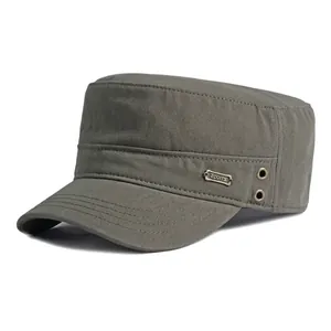 Classic cotton cadet army cap in dark grey-green featuring a gold Sports metal emblem