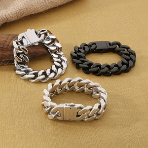 Trois bracelets cubains 20mm pour hommes en argent, noir et acier inoxydable vieilli