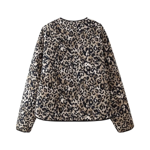 Vintage leopard print quilted jacket with loose fit design and round neckline back view