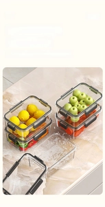 Stackable PET food storage containers with airtight lids for refrigerator organization