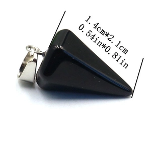 Polished black natural agate hexagonal cone pendant with silver bail measurements