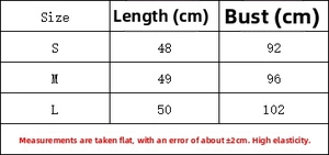 Detailed size chart for hollow knit vest with bust and length measurements in cm