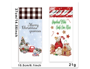 Detail of Christmas wine bottle bags with gnome and truck prints in 37x15.5cm size