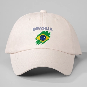 White Brasilia baseball cap with Brazilian flag print and adjustable cotton design
