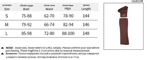 Detailed size chart for mesh hollow-out off-shoulder dress in S, M, and L measurements