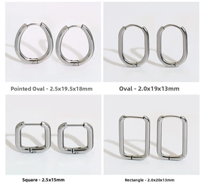 Polished geometric stainless steel hoop earrings in oval, square and rectangle shapes