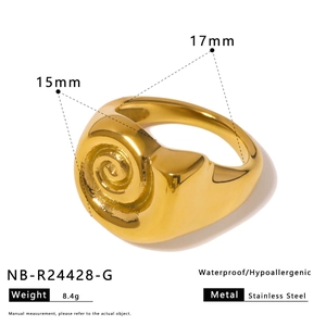 Detailed specs of gold snail spiral stainless steel ring with dimensions and weight info
