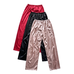 Silky satin wide-leg pajama pants in burgundy, black and champagne with elastic waist