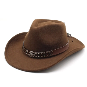Western Cowboy Hut Retro Breite Krempe Filzhut Mit Kunstleder Nietenband Ethno Stil Sonnenschutz Outdoor Unisex