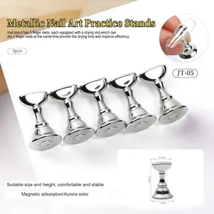 Macro detail of silver magnetic nail art stands with dimensions 1.4x2.4cm and metal finish