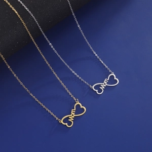 Gold and silver MOM heart pendant necklace in stainless steel with elegant O-chain