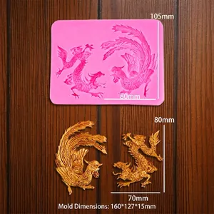 Detailweergave van de Chinese draak en feniks siliconen mal met afmetingen
