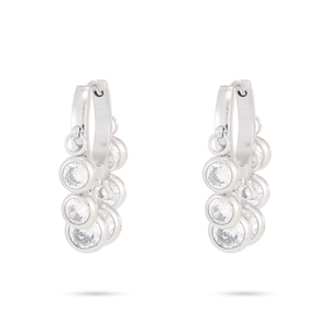 Silver stainless steel hoop earrings with sparkling white crystals for a luxury look