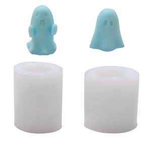 Ghost shaped silicone handmade soap and cake molds with light blue ghost samples