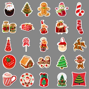 50pcs waterproof Christmas stickers with Santa, snowman, and gingerbread for water bottles