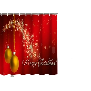Festlicher roter Weihnachtsduschvorhang mit goldenen Kugeln und Merry Christmas Text