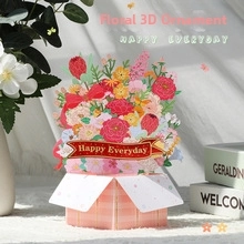 Detailed view of a 3D floral greeting card in a pink gift box with Happy Everyday ribbon