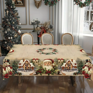 Detailed Christmas tablecloth with Santa, snowman and wreath prints for festive dining