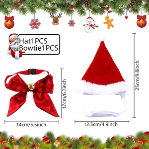 Christmas pet accessory set with red plush hat, jingling bell, and bowtie collar