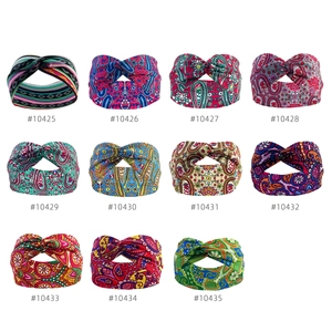 Elastic paisley twist-knot yoga headbands for women in multiple geometric patterns