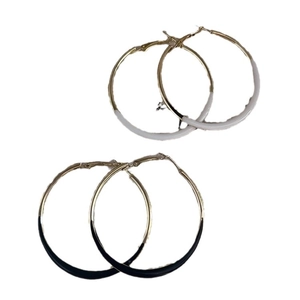 Classic large geometric circle hoop earrings in gold with black and white enamel finish