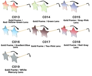 Matrix of rimless star-shaped sunglasses in seven vibrant gradient colors with metal temples