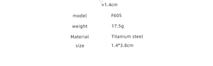 Detailed size and weight chart for geometric gold earrings showing F605 model specs