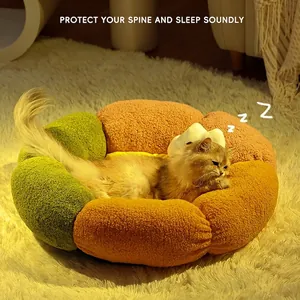 Panier pour chat en forme de pétale coloré avec oreiller doux pour chiens et chats
