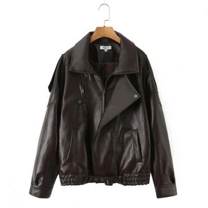Vintage Oversize Lederjacke in Dunkelbraun mit Kragen und Reißverschlusstaschen