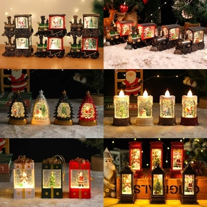Christmas Snow Globe Lantern LED Lighted Water Filled Glitter Sparkle Santa Snowman Decorative Holiday Home Decor Desk Ornament Gift