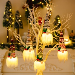 Gnomo di Natale Luminoso Decorazione Sospesa Cappello in Maglia Bambola Senza Volto Elfo di Peluche per Albero di Natale Festa di Vacanza