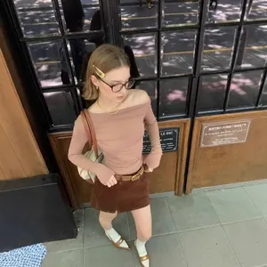 Women Corduroy Mini Skirt Low Waist Solid Color Retro French Vintage Mori Style Side Slit Short Bottoms For Ladies