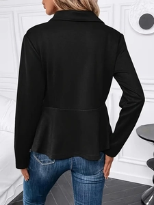Elegant black long sleeve peplum jacket for women featuring a stylish back view design